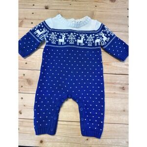 Janie And Jack Baby Boys‎ Blue  Reindeer Snowflakes outfit romper 0-3 Mos